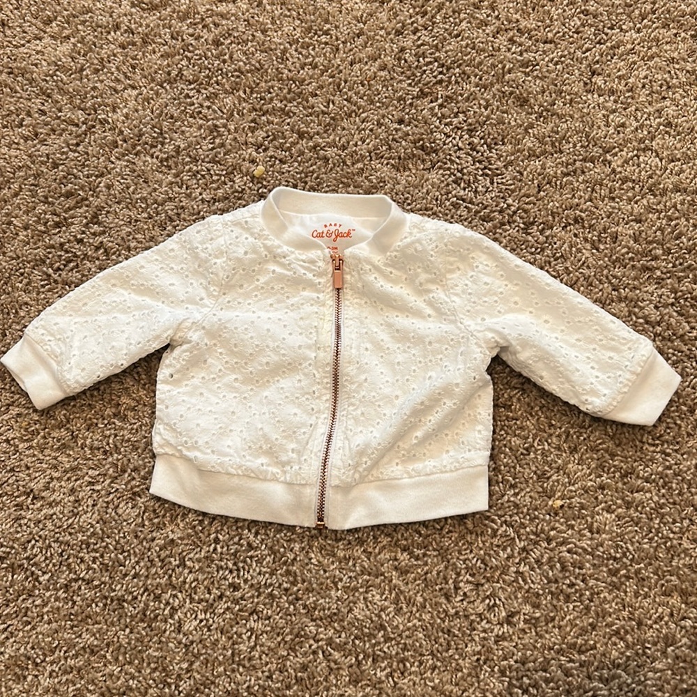 White eyelet lace zip jacket